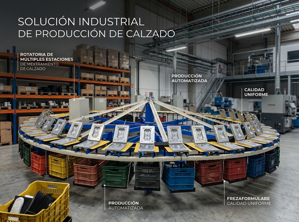 Solución industrial de producción de calzado con rotatoria de múltiples estaciones Fenix Core Tech